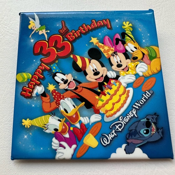 Walt Disney World Button Pin Square Happy 33th Birthday Mickey Minnie - Picture 5 of 5